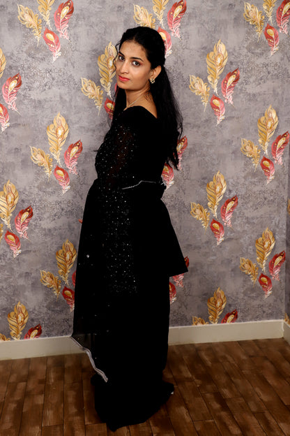 Black Celestial Shine 2-Piece Organza Embroidered Suit For Women & Girls