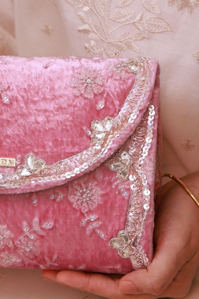 Suki Velvet Embroidered Flapover - Pink