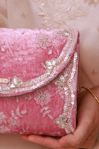 Suki Velvet Embroidered Flapover - Pink