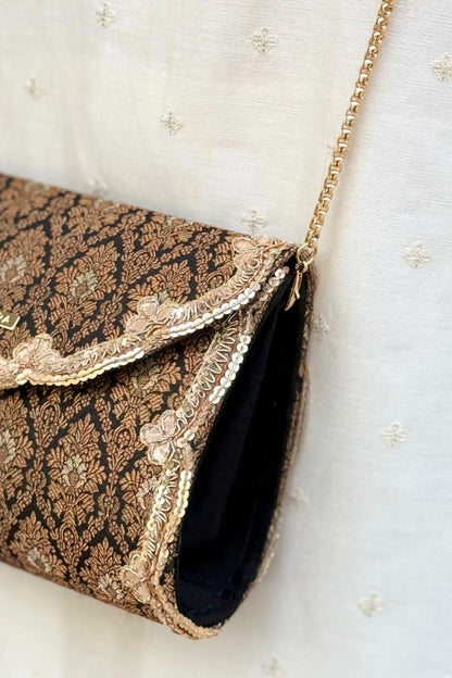 Sukoon Silk Flapover Bag - Black