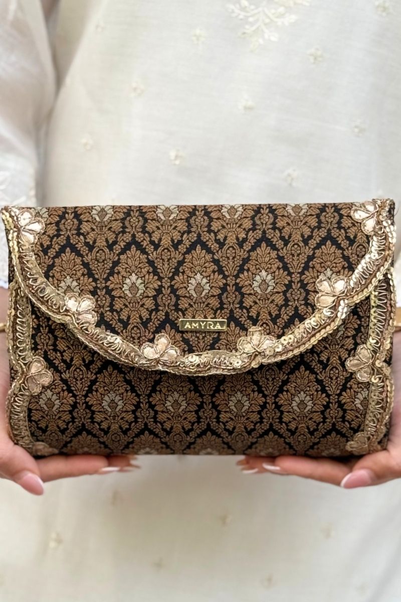 Sukoon Silk Flapover Bag - Black