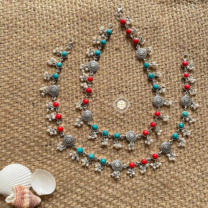 Turquoise Pure Silver 925 Ankle Bracelet/Payal