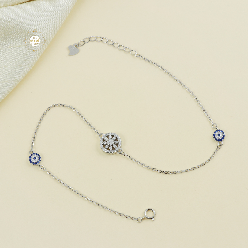 Sparkling Silver Bloom Anklet (Piece)