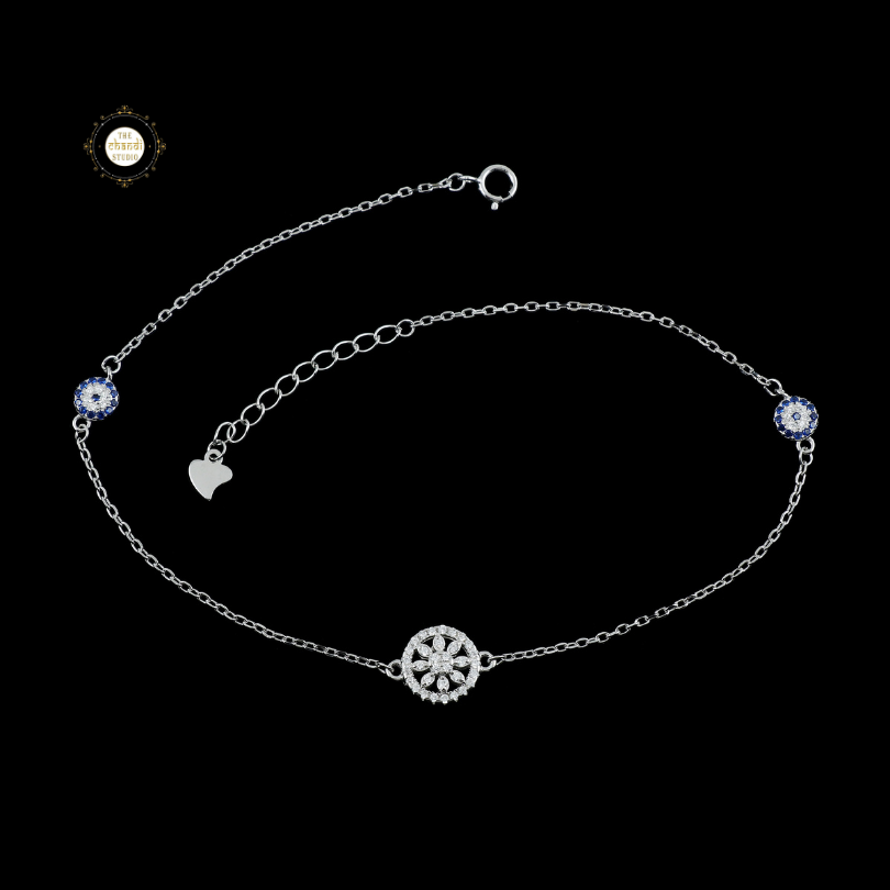 Sparkling Silver Bloom Anklet (Piece)