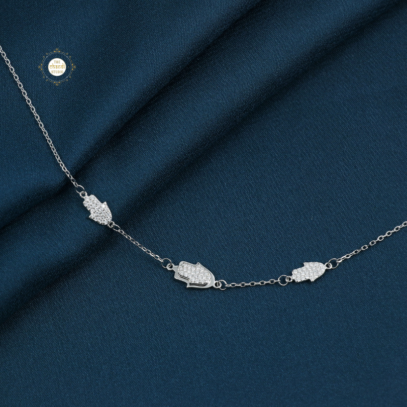 Sparkling Silver Hamsa Anklet (Piece)