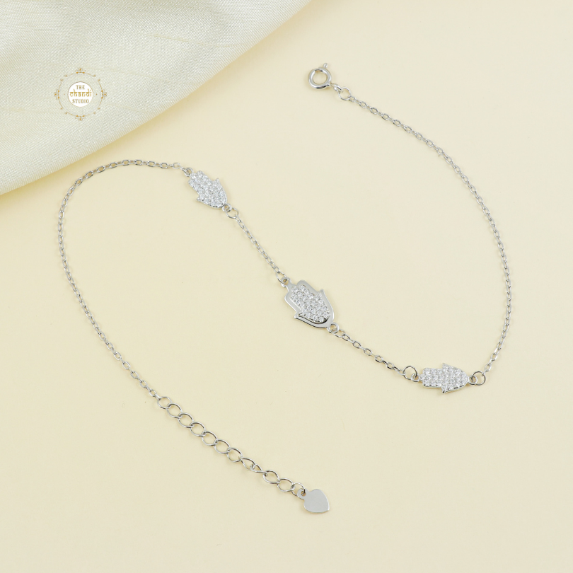 Sparkling Silver Hamsa Anklet (Piece)