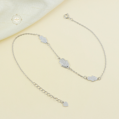 Sparkling Silver Hamsa Anklet (Piece)