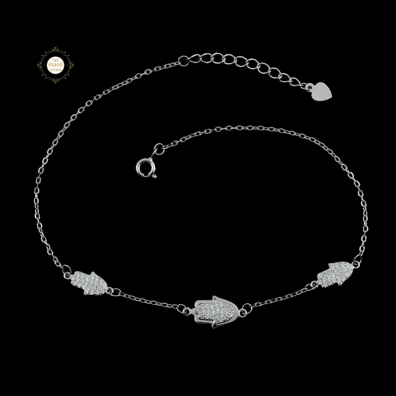 Sparkling Silver Hamsa Anklet (Piece)