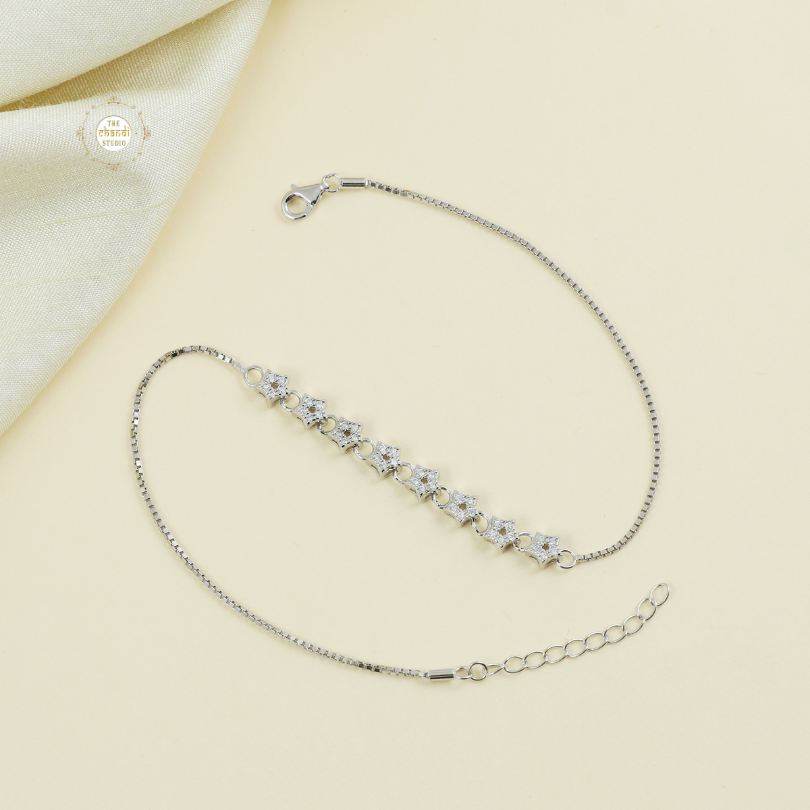 Sparkling Silver Twinkle Star Anklet (Piece)
