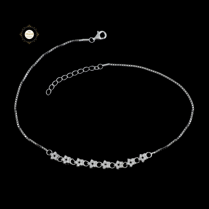 Sparkling Silver Twinkle Star Anklet (Piece)