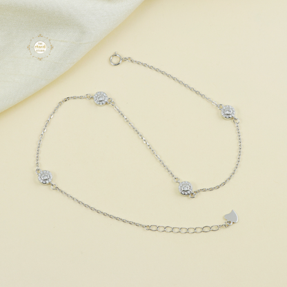 Sparkling Silver Floral Shine Anklet (Piece)