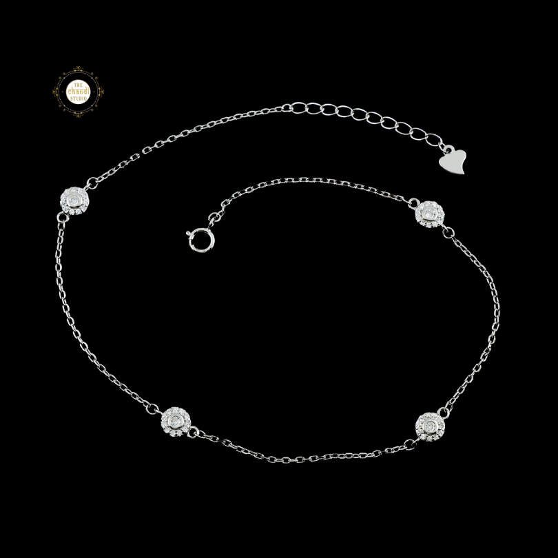 Sparkling Silver Floral Shine Anklet (Piece)