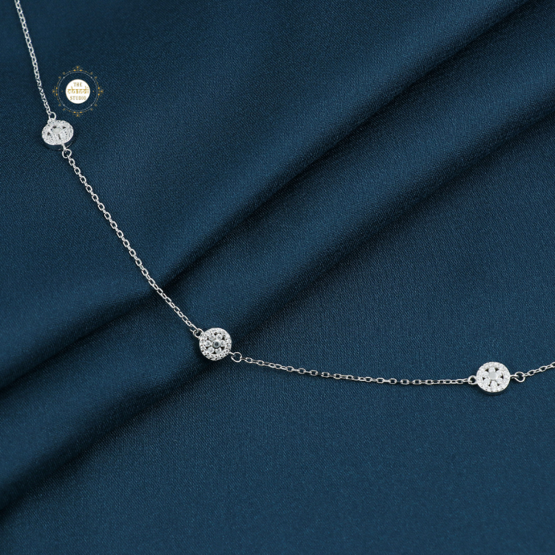Sparkling Silver Floral Shine Anklet (Piece)