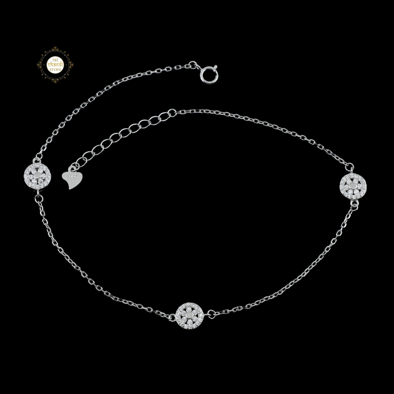Sparkling Silver Floral Shine Anklet (Piece)