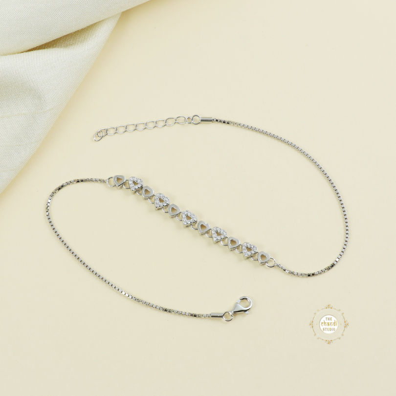 Sparkling Silver Dazzle Heart Anklet (Piece)