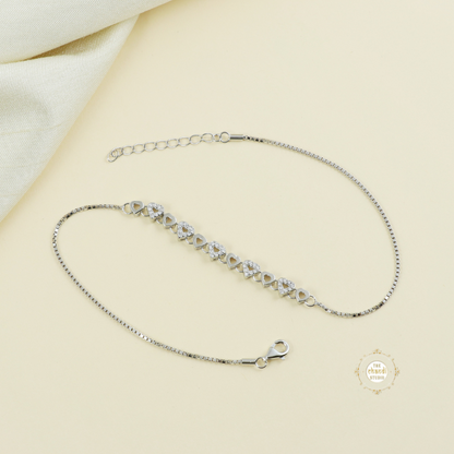 Sparkling Silver Dazzle Heart Anklet (Piece)