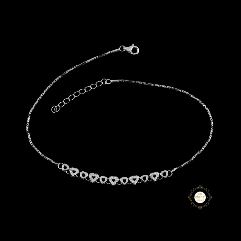 Sparkling Silver Dazzle Heart Anklet (Piece)