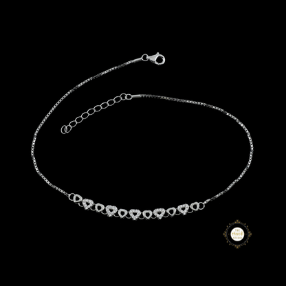 Sparkling Silver Dazzle Heart Anklet (Piece)