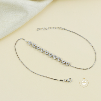 Sparkling Silver Dazzle Heart Anklet (Piece)