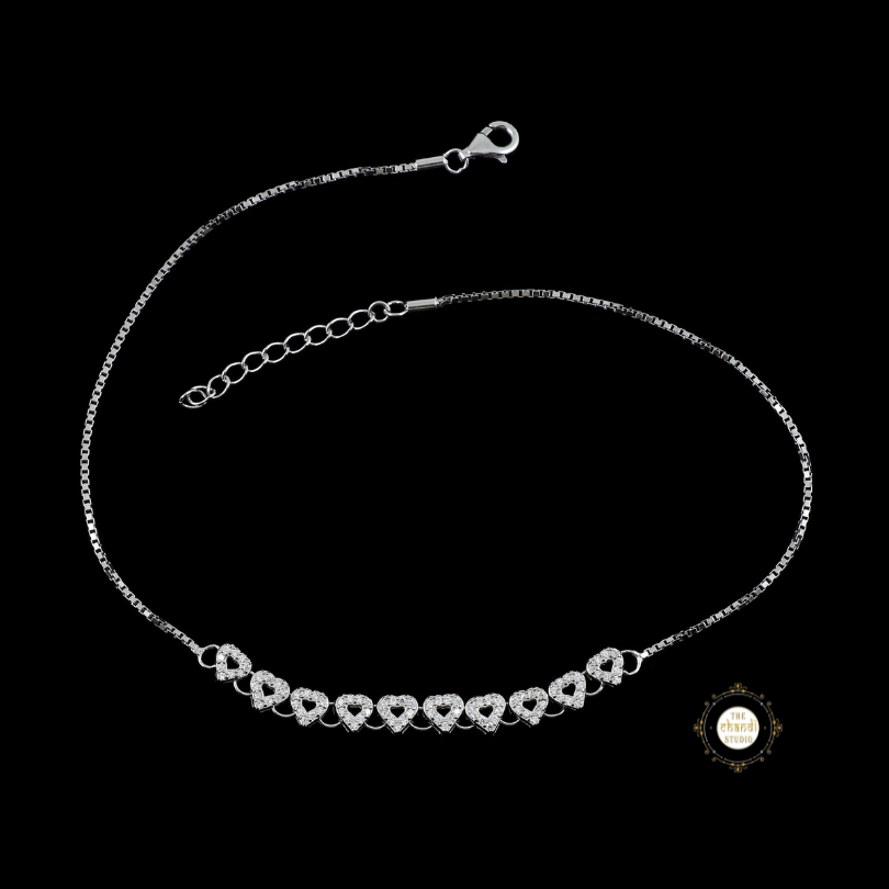 Sparkling Silver Dazzle Heart Anklet (Piece)