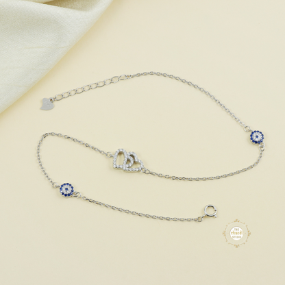 Sparkling Silver Dazzle Heart Anklet (Piece)