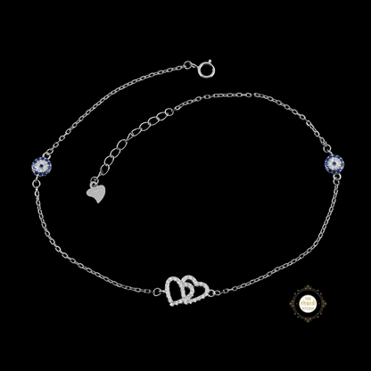 Sparkling Silver Dazzle Heart Anklet (Piece)