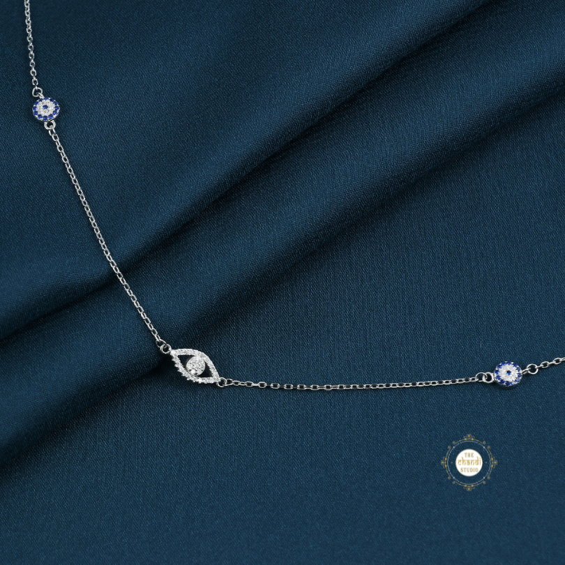 Sparkling Silver Evil Eye Anklet (Piece)