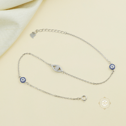 Sparkling Silver Evil Eye Anklet (Piece)