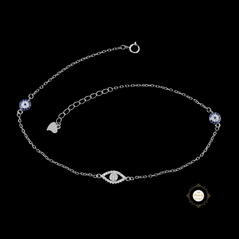 Sparkling Silver Evil Eye Anklet (Piece)