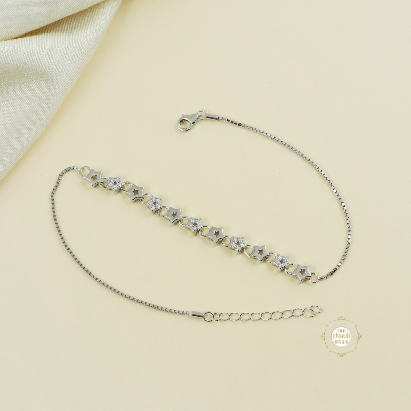 Sparkling Silver Twinkle Star Anklet (Piece)
