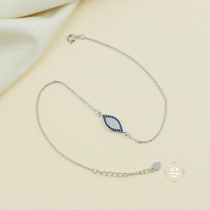 Sparkling Silver Evil Eye Anklet (Piece)