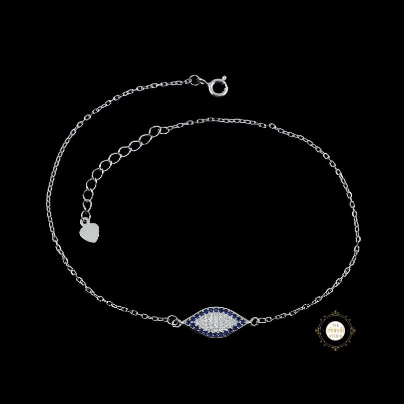 Sparkling Silver Evil Eye Anklet (Piece)