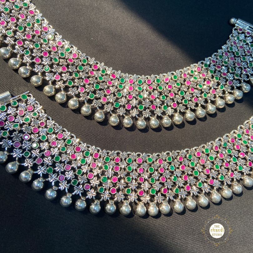 Royal Bloom Silver Anklet (Made to Order)