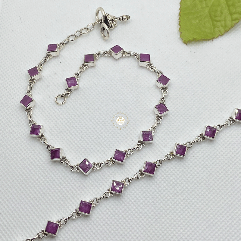925 Sterling Silver Ruby Stone Anklet