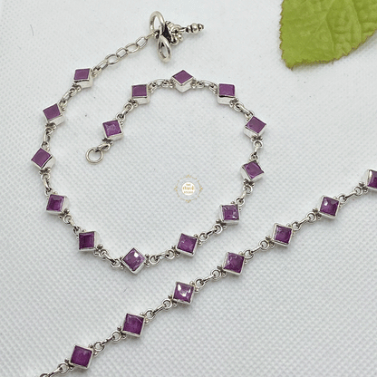 925 Sterling Silver Ruby Stone Anklet