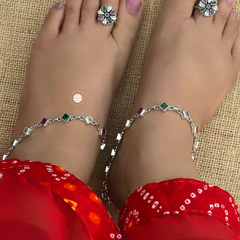 Sterling Silver Multi Stone Anklet