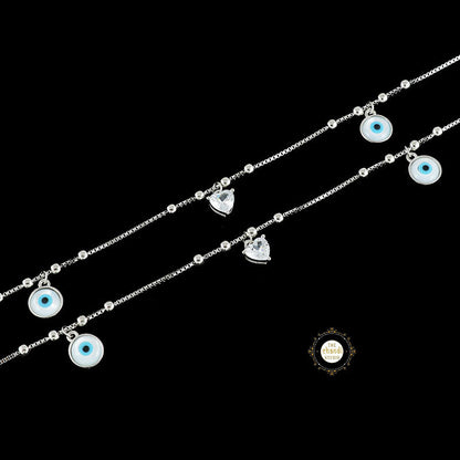 Sparkling Silver Heart Evil Eye Anklet