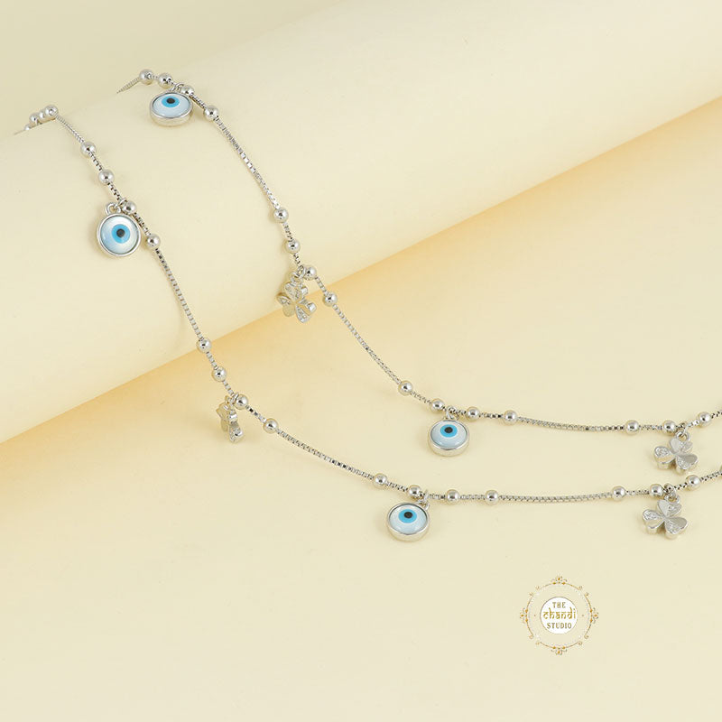 Sparkling Silver Shamrock Evil Eye Anklet