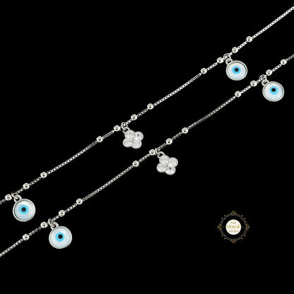Sparkling Silver Floral Evil Eye Anklet