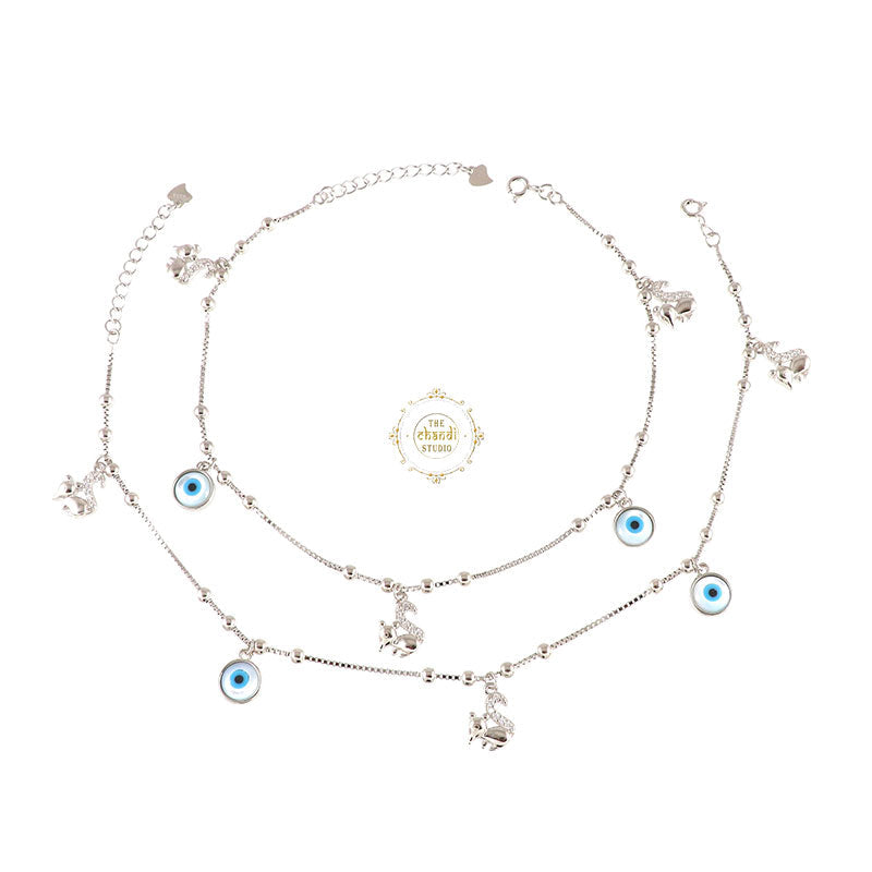 Sparkling Silver Evil Eye Anklet