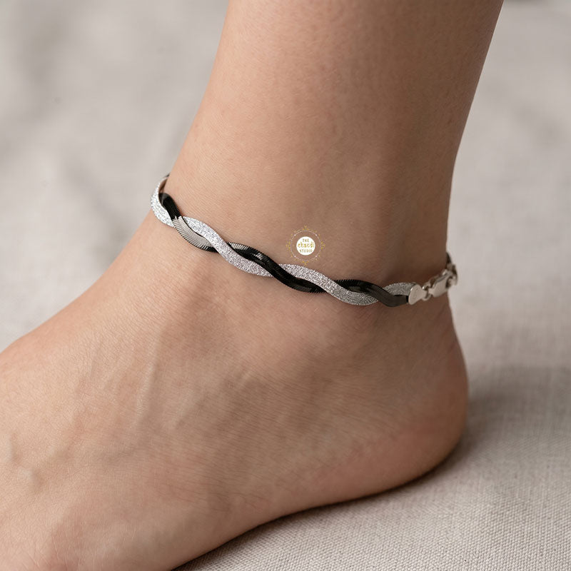 Sterling Silver Dual Tone Plain Anklet