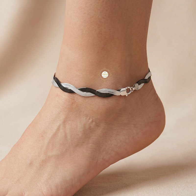 Sterling Silver Dual Tone Plain Anklet