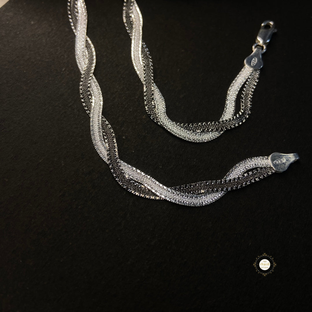 Sterling Silver Dual Tone Plain Anklet