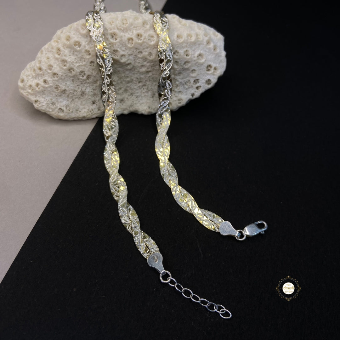 Sterling Silver Dual Tone Plain Anklet