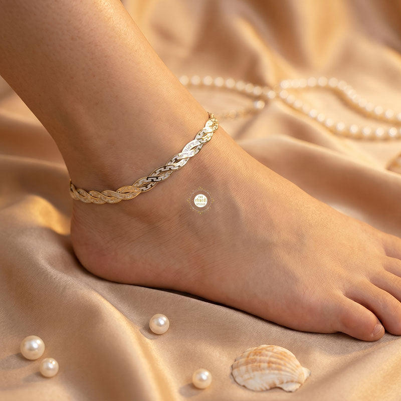 Sterling Silver Dual Tone Plain Anklet