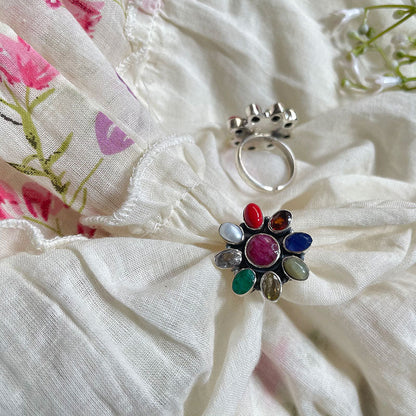 Sterling Silver Navratna Toe Ring