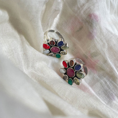 Sterling Silver Navratna Toe Ring