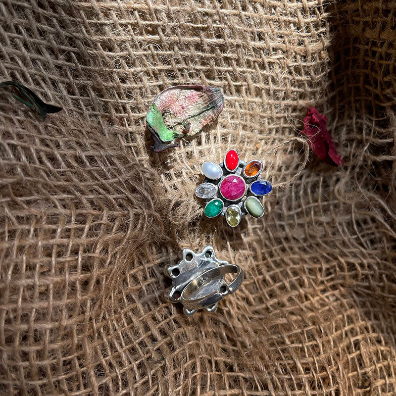 Sterling Silver Navratna Toe Ring