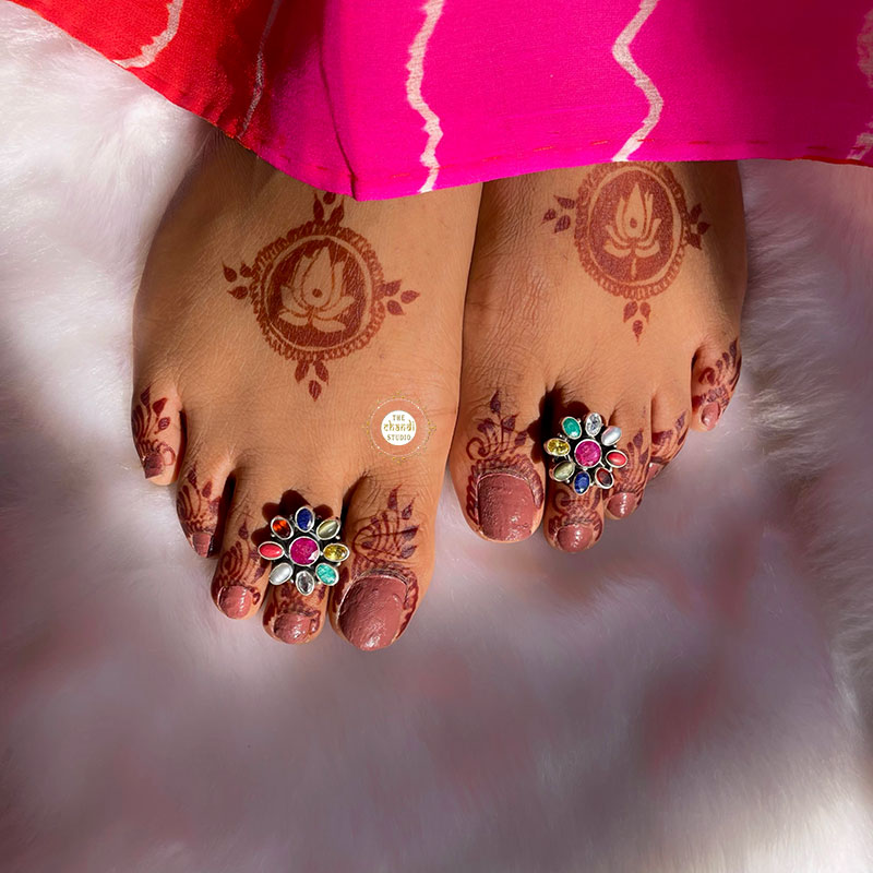 Sterling Silver Navratna Toe Ring