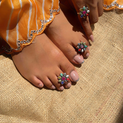 Sterling Silver Navratna Toe Ring